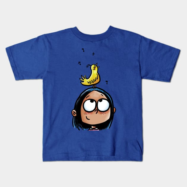 Bird on Head Kids T-Shirt by Grasdal